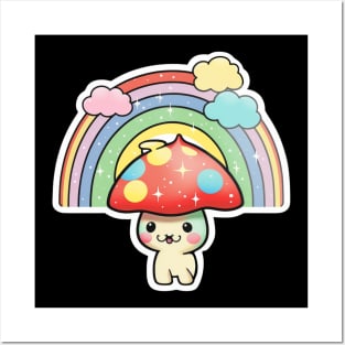 Trippy Kawaii Mushroom Posters and Art